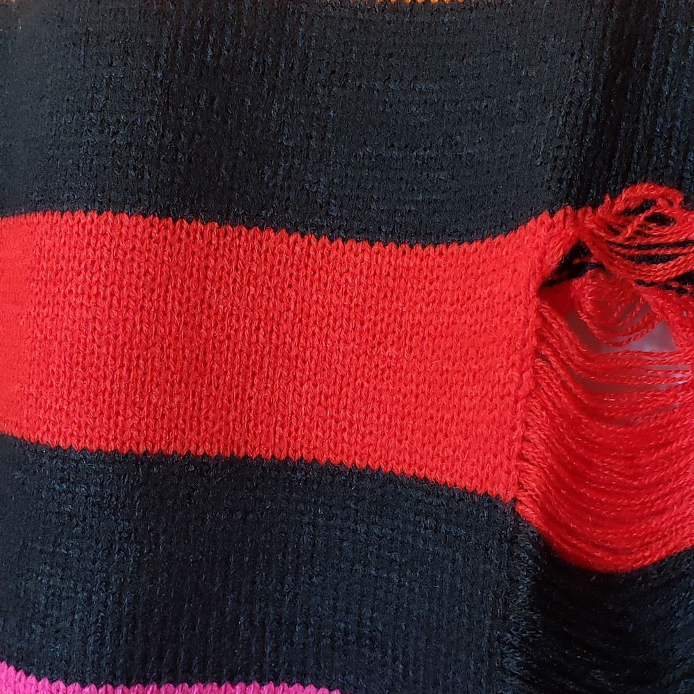 Drop Shoulder Rainbow Striped Pattern Sweater Dress - Picture 11 of 11